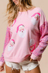 Embellished Santa Patch Sequin Sleeve Holiday Pullover Sweatshirt