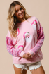Embellished Santa Patch Sequin Sleeve Holiday Pullover Sweatshirt