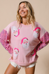 Embellished Santa Patch Sequin Sleeve Holiday Pullover Sweatshirt