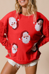 Embellished Santa Patch Sequin Sleeve Holiday Pullover Sweatshirt