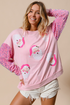 Embellished Santa Patch Sequin Sleeve Holiday Pullover Sweatshirt