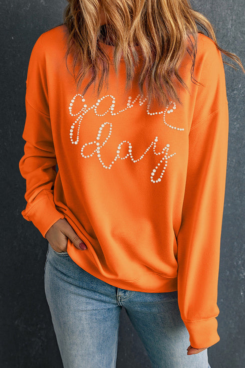 Embellished Script Graphic Crew Neck Pullover Sweatshirt