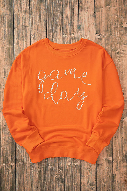 Embellished Script Graphic Crew Neck Pullover Sweatshirt