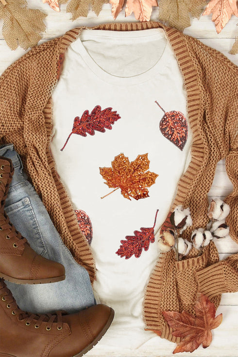 Embellished Sequin Leaf Graphic Short Sleeve Tee