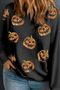 Embellished Sequin Pumpkin Face Applique Graphic Sweatshirt