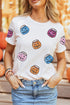 Embellished Sequin Pumpkin Face Graphic Crew Neck Tee