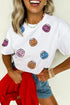 Embellished Sequin Pumpkin Face Graphic Crew Neck Tee