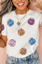 Embellished Sequin Pumpkin Face Graphic Crew Neck Tee