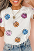 Embellished Sequin Pumpkin Face Graphic Crew Neck Tee