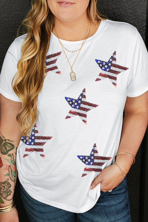 Embellished Sequin Star Print Plus Size Graphic Tee