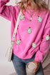 Embellished Tree Patch Fleece Lined Pullover Sweatshirt