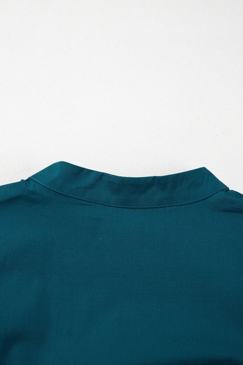 Embellished V-Neck Puff Sleeve Cotton Poplin Babydoll Mini Dress