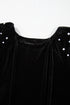 Embellished Velvet Round Neck Flutter Sleeve Blouse