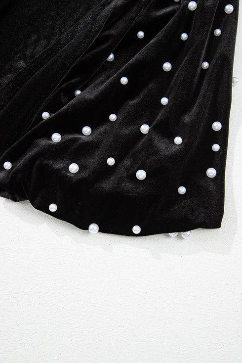 Embellished Velvet Round Neck Flutter Sleeve Blouse