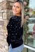 Embellished Velvet Round Neck Flutter Sleeve Blouse