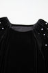 Embellished Velvet Round Neck Flutter Sleeve Blouse