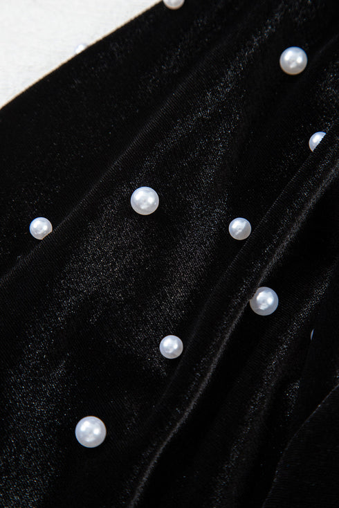 Embellished Velvet Round Neck Flutter Sleeve Blouse