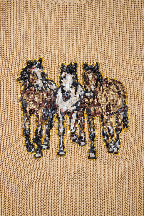 Embellished Western Horse Graphic Sleeveless Knit Top