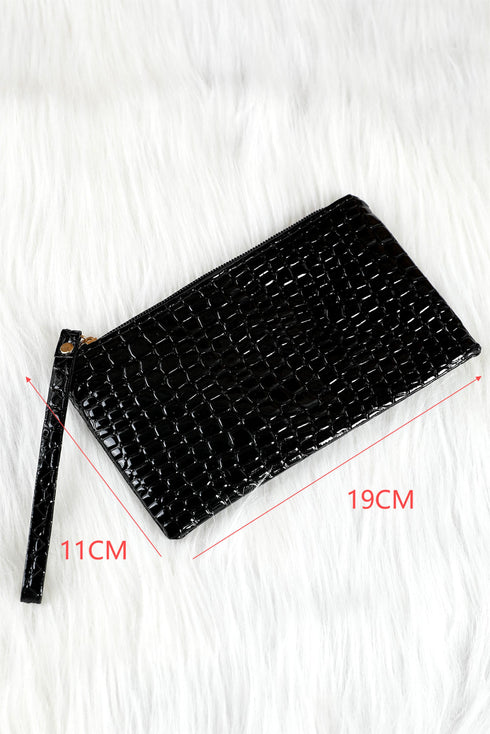 Embossed Faux Leather Crocodile Pattern Zipper Wristlet