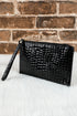 Embossed Faux Leather Crocodile Pattern Zipper Wristlet