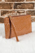Embossed Faux Leather Crocodile Pattern Zipper Wristlet