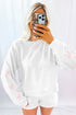 Embroidered Bow Detail Puff Sleeve Pullover Short Set