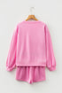 Embroidered Bow Detail Puff Sleeve Pullover Short Set