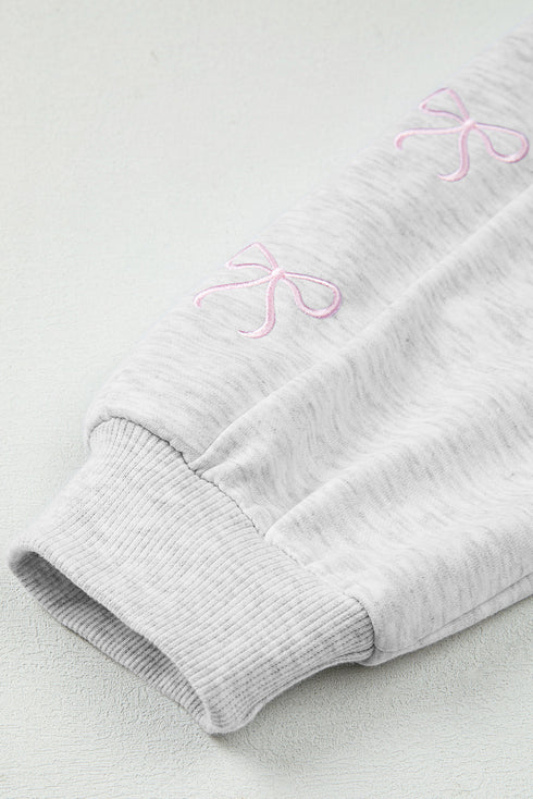 Embroidered Bow Detail Puff Sleeve Pullover Short Set