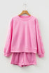Embroidered Bow Detail Puff Sleeve Pullover Short Set