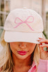 Embroidered Bow Motif Cotton Adjustable Baseball Cap