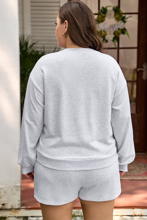 Embroidered Bow Puff Sleeve Shorts Plus Size Loungewear