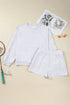Embroidered Bow Puff Sleeve Shorts Plus Size Loungewear