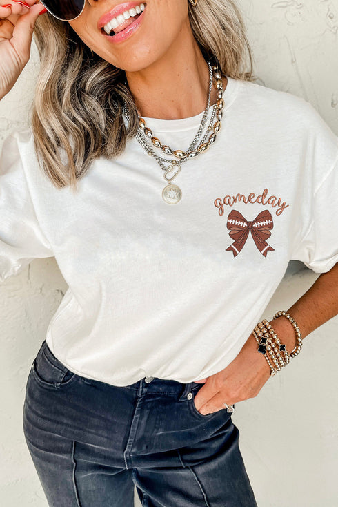 Embroidered Bowknot Graphic Crew Neck Short Sleeve Tee