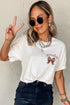 Embroidered Bowknot Graphic Crew Neck Short Sleeve Tee