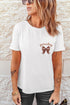 Embroidered Bowknot Graphic Crew Neck Short Sleeve Tee