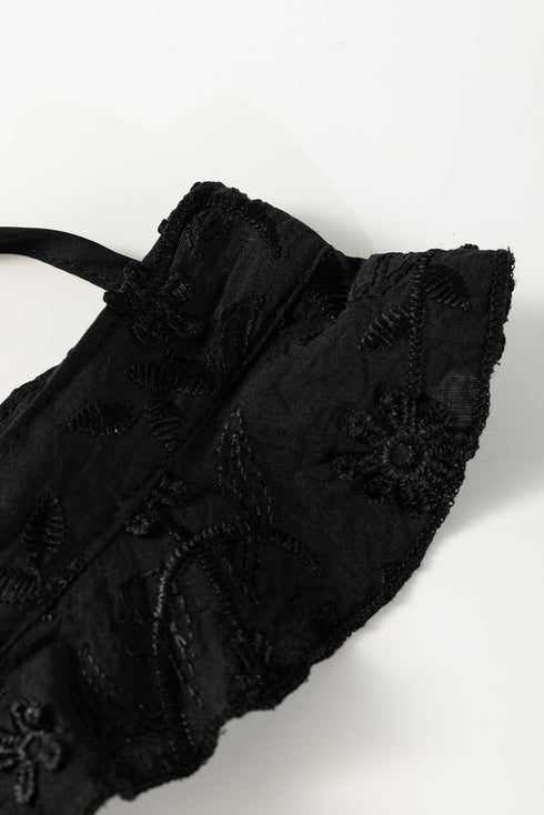 Embroidered Button Front Scalloped Hem Tank