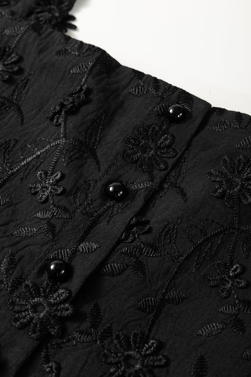 Embroidered Button Front Scalloped Hem Tank