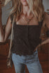 Embroidered Button Front Scalloped Hem Tank