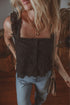Embroidered Button Front Scalloped Hem Tank