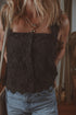 Embroidered Button Front Scalloped Hem Tank