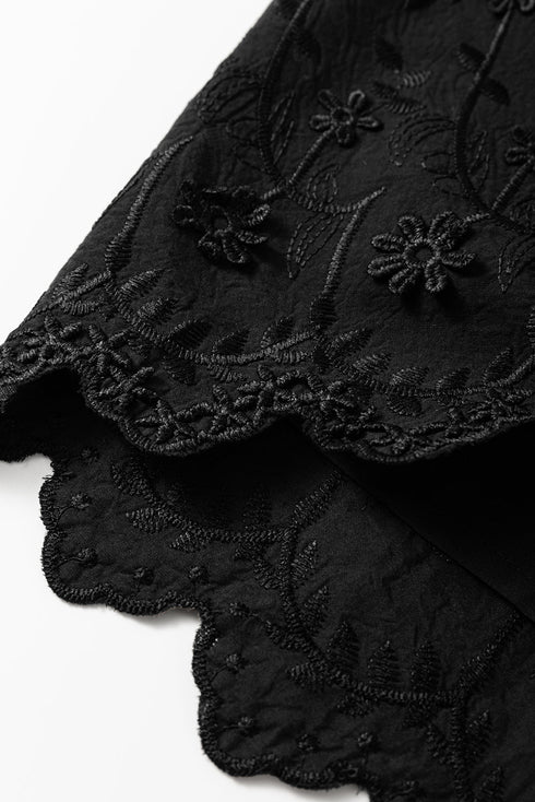 Embroidered Button Front Scalloped Hem Tank