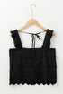 Embroidered Button Front Scalloped Hem Tank