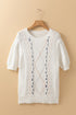 Embroidered Cable Knit Puff Sleeve Sweater Top