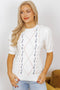 Embroidered Cable Knit Puff Sleeve Sweater Top