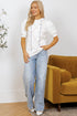 Embroidered Cable Knit Puff Sleeve Sweater Top