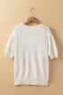 Embroidered Cable Knit Puff Sleeve Sweater Top