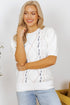 Embroidered Cable Knit Puff Sleeve Sweater Top