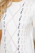 Embroidered Cable Knit Puff Sleeve Sweater Top