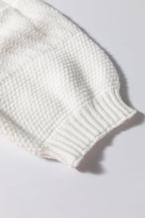 Embroidered Cable Knit Puff Sleeve Sweater Top