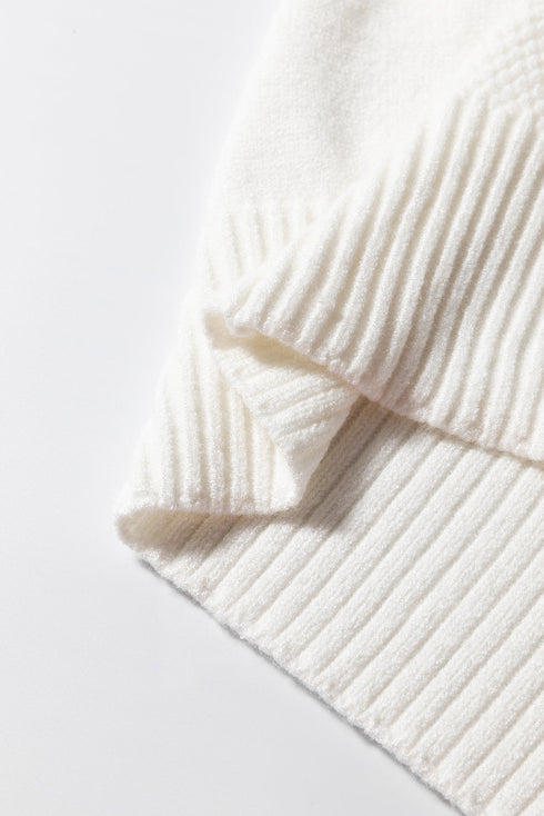 Embroidered Cable Knit Puff Sleeve Sweater Top